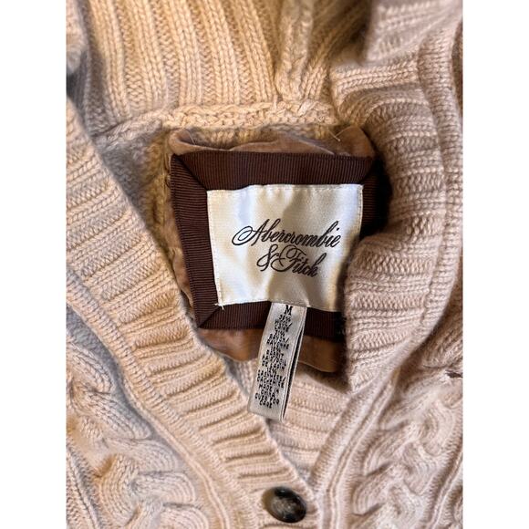 Abercrombie Fitch Y2K Sweater Women Medium Cashmere Beige Cable Knit Preppy Logo - Picture 4 of 6